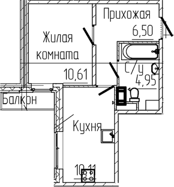 1-комнатная квартира 32.64 м², 8/8 эт., ЖК «SERTOLOVO PARK»